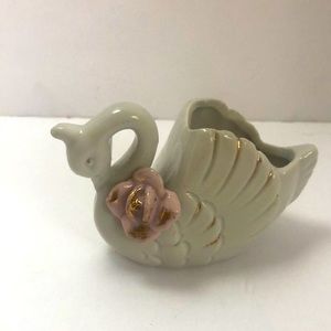Vintage miniature porcelain swan planter holder